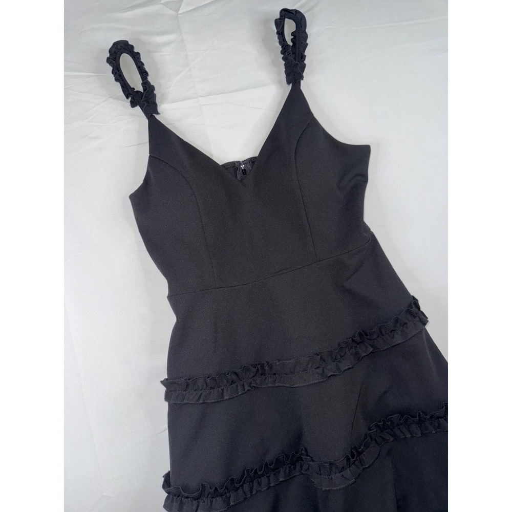 Trixxi Black Ruffle Tiered Mini Dress Sleeveless Sweetheart Neck Large